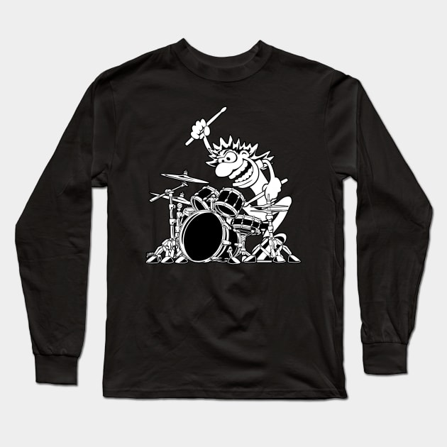 Crazy Drummer Cartoon Illustration Long Sleeve T-Shirt by hobrath